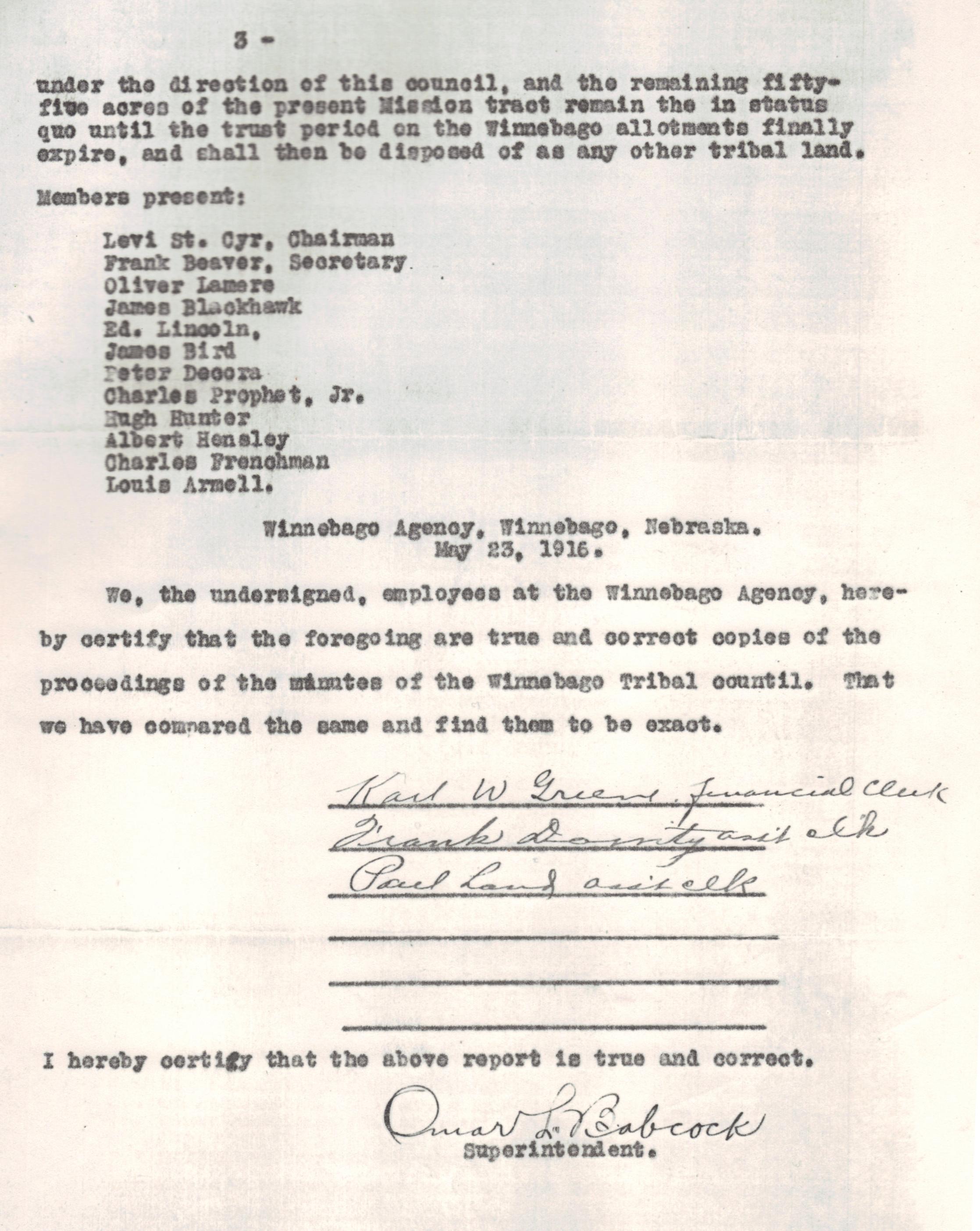 May 17, 1916: Tribal Council Minutes regarding cemetary land (3)